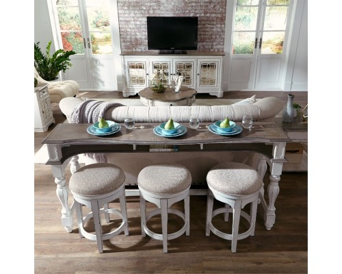 MAGNOLIA MANOR CONSOLE TABLE & 3 STOOLS